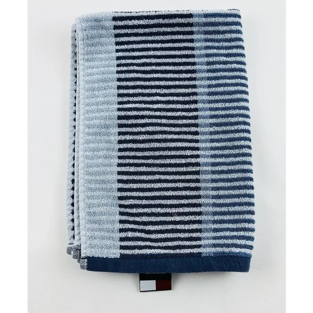 TOMMY HILFIGER Blue Striped Hand Towel Rare Sky Baby Navy Blue Cotton Pakistan